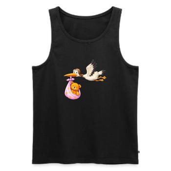 Baby Mädchen Storch mit Teddy im Tuch Geschenk - Männer Premium Bio Tank Top - Schwarz - Vorne - AI Model Male 178 light (178cm)