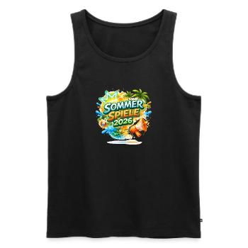 Sommer Spiele 2026 Tropen-Logo - Men's Premium Organic Tank Top - black - Front - AI Model Male 178 light (178cm)