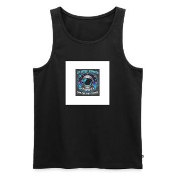 Voyageur Céleste explore le cosmos - Débardeur bio Premium Homme - noir - Devant - AI Model Male 178 light (178cm)