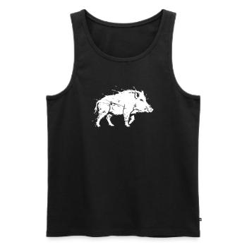 Vecteur de chasse griffée au grunge du sanglier sauvage - Débardeur bio Premium Homme - noir - Devant - Michal (187cm)