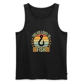Cadeau de pêche au bar pour les enfants garçons adore pêcher - Débardeur bio Premium Homme - noir - Devant - AI Model Male 178 light (178cm)