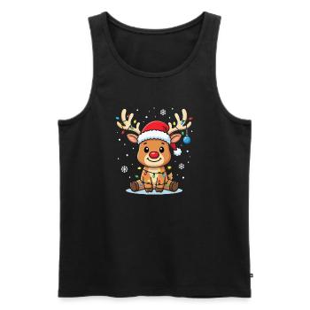 Renne de Noël Kawaii avec des lumières lumineuses - Débardeur bio Premium Homme - noir - Devant - Michal (187cm)