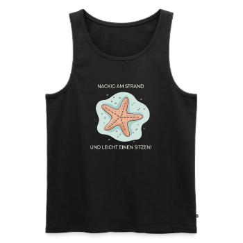 Nackig am Strand – Lustiger Seestern Spruch - Männer Premium Bio Tank Top - Schwarz - Vorne - Michal (187cm)