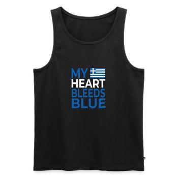 Mon cœur saigne bleu Grèce - Débardeur bio Premium Homme - noir - Devant - Michal (187cm)