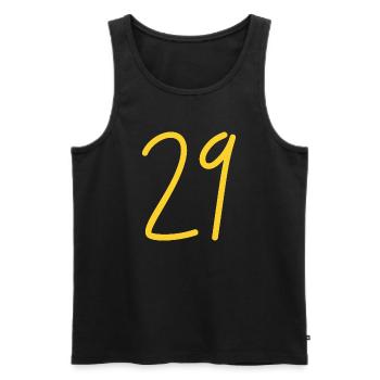 29 - Men's Premium Organic Tank Top - black - Front - AI Model Male 178 light (178cm)