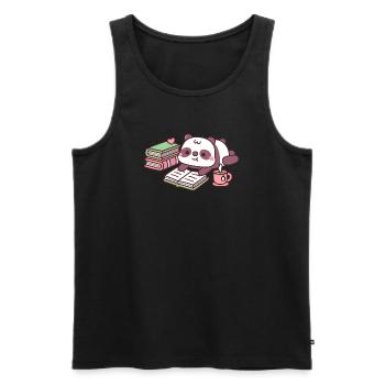 Cute Panda Bear Chilling With Books And Tea - Men's Premium Organic Tank Top - black - Front - Michal (187cm)