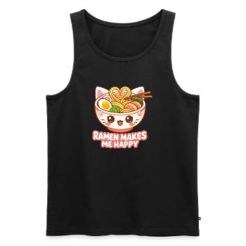Kawaii Cats Ramen Nouilles Japon Ukiyo-E Rétro - Débardeur bio Premium Homme - noir - Devant - Michal (187cm)