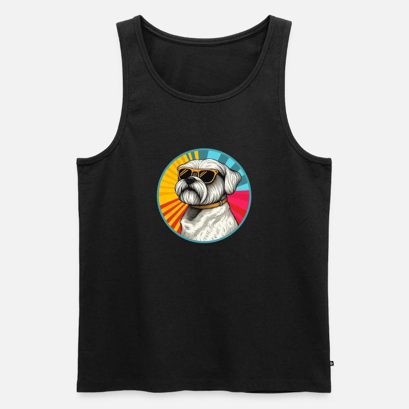 Sunburst Pup mit Retro-Sonnenbrille - Männer Premium Bio Tank Top - Schwarz