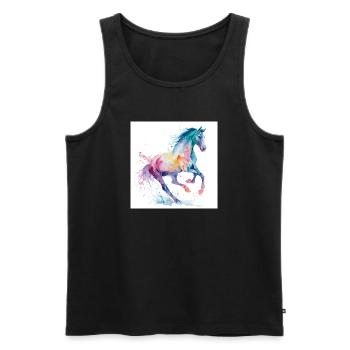Cheval aquarelle arc-en-ciel - Débardeur bio Premium Homme - noir - Devant - Michal (187cm)