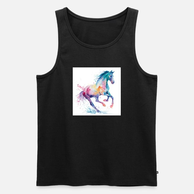 Regenbogen-Aquarellpferd - Männer Premium Bio Tank Top - Schwarz