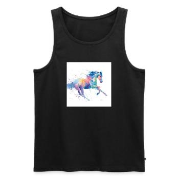 Regenbogen-Aquarell-Galopppferd - Männer Premium Bio Tank Top - Schwarz - Vorne - Michal (187cm)