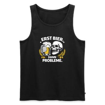 Première bière. Puis les problèmes. – Chemise en forme de bière de crâne - Débardeur bio Premium Homme - noir - Devant - AI Model Male 178 light (178cm)