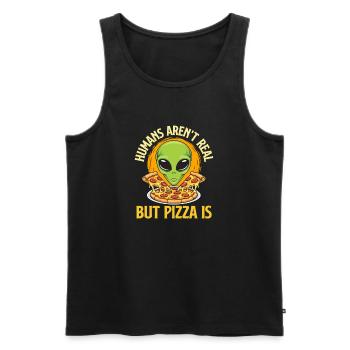 Humans Aren’t Real But Pizza Is Funny Quote - Men's Premium Organic Tank Top - black - Front - AI Model Male 178 light (178cm)
