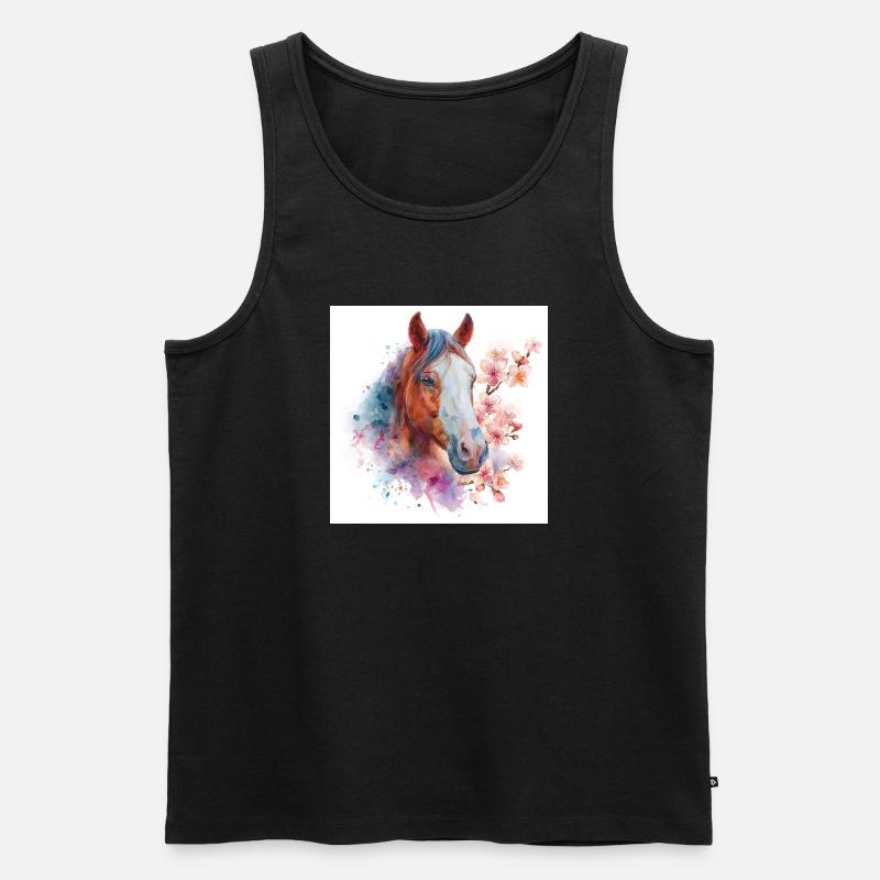 Aquarellpferd mit Blüten - Männer Premium Bio Tank Top - Schwarz