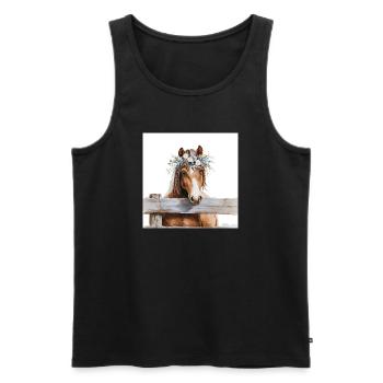 Blütengekrontes Pferd - Männer Premium Bio Tank Top - Schwarz - Vorne - AI Model Male 178 light (178cm)