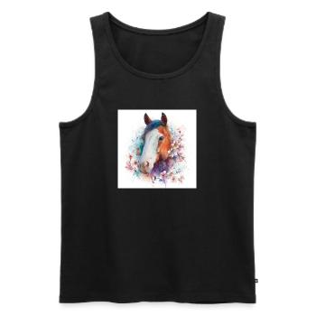 Portrait aquarelle de la fleur du cheval - Débardeur bio Premium Homme - noir - Devant - Michal (187cm)