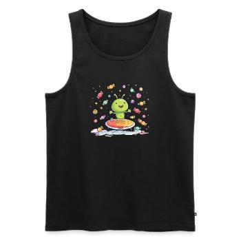 Little green alien on trampoline - Men's Premium Organic Tank Top - black - Front - AI Model Male 178 light (178cm)