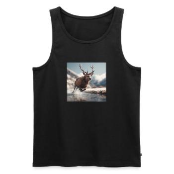 Majestic Stag: Leap through the Alps - Men's Premium Organic Tank Top - black - Front - AI Model Male 178 light (178cm)