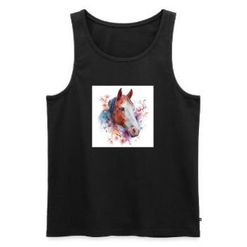 Cheval aquarelle florale - Débardeur bio Premium Homme - noir - Devant - Michal (187cm)