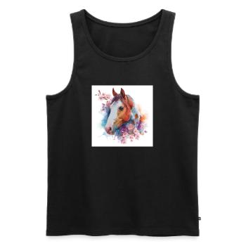 Cheval aquarelle avec des fleurs - Débardeur bio Premium Homme - noir - Devant - Michal (187cm)