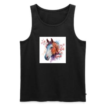 Watercolor Horse and Blossoms - Men's Premium Organic Tank Top - black - Front - AI Model Male 178 light (178cm)