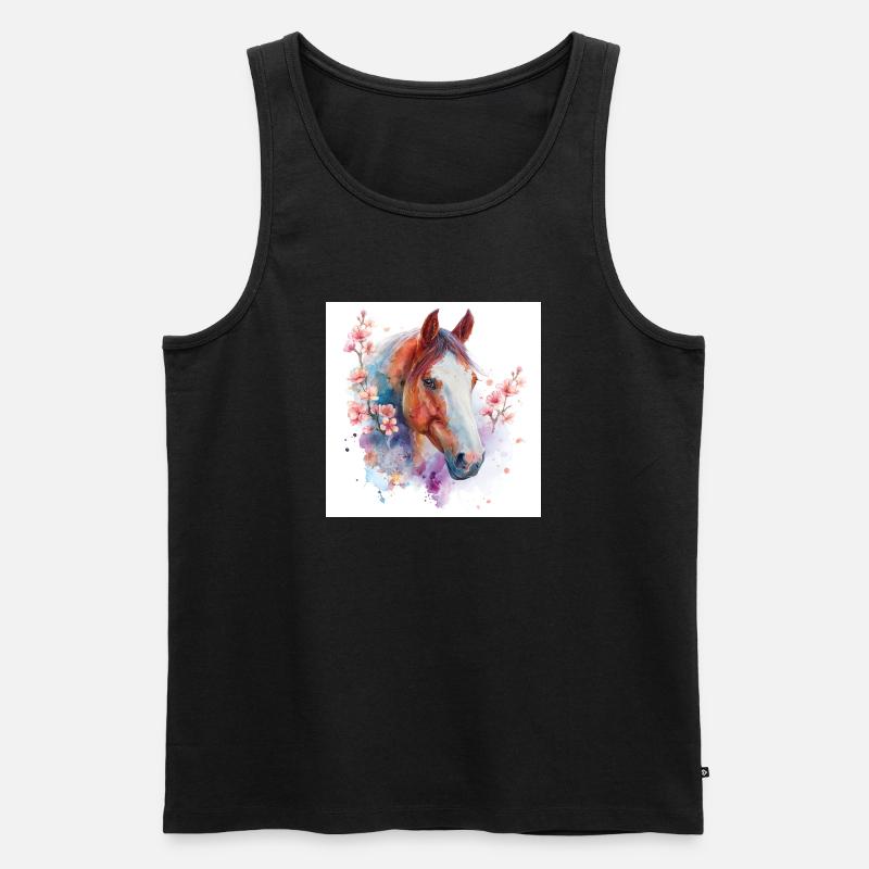 Aquarell Pferd und Blüten - Männer Premium Bio Tank Top - Schwarz