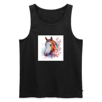 Aquarell Pferde- und Kirschblüten - Männer Premium Bio Tank Top - Schwarz - Vorne - Michal (187cm)