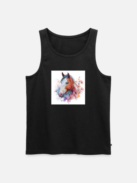 Aquarell Pferdeblüten-Porträt - Männer Premium Bio Tank Top - Schwarz