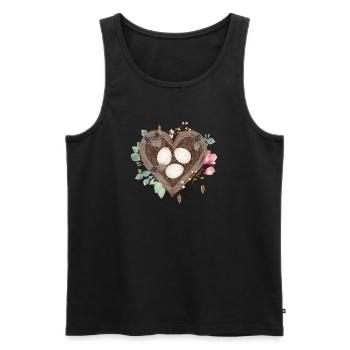 Nid d’oiseau en forme de cœur avec œufs et fleurs d’oiseau - Débardeur bio Premium Homme - noir - Devant - AI Model Male 178 light (178cm)