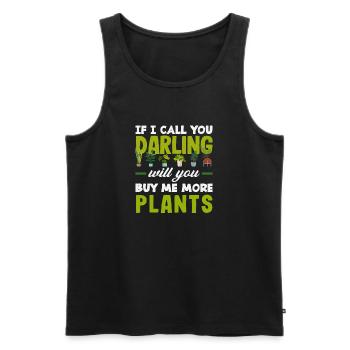 Tu veux m’acheter plus de plantes ? - Débardeur bio Premium Homme - noir - Devant - Michal (187cm)