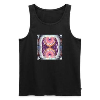 Kreismandala Reflexion in Neonfarben - Männer Premium Bio Tank Top - Schwarz - Vorne - AI Model Male 178 light (178cm)