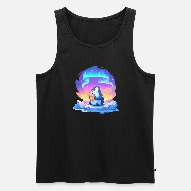 Aurora-Pinguin mit Getränk - Männer Premium Bio Tank Top - Schwarz