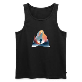 Bergwandern – Atme weg vom Lärm - Männer Premium Bio Tank Top - Schwarz - Vorne - AI Model Male 178 light (178cm)