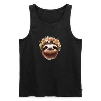 Blumenkranz-Sloth Porträt - Männer Premium Bio Tank Top - Schwarz - Vorne - AI Model Male 178 light (178cm)