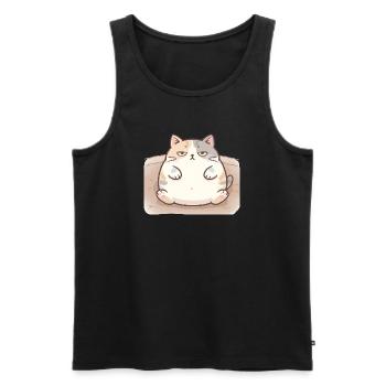 Chat duveteux et gros en position d’allaitement - Débardeur bio Premium Homme - noir - Devant - AI Model Male 178 light (178cm)