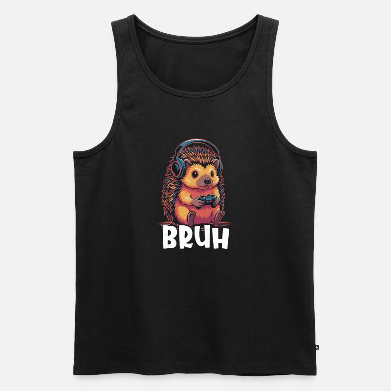 Gamer Igel mit Kopfhörern - Männer Premium Bio Tank Top - Schwarz