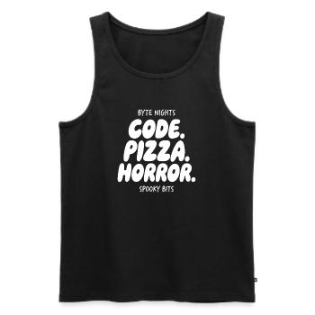 Byte Nights: Code Pizza Horror - Men's Premium Organic Tank Top - black - Front - AI Model Male 178 light (178cm)