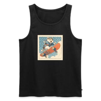 Retro Cat Skateboarder in Flight - Men's Premium Organic Tank Top - black - Front - Michal (187cm)