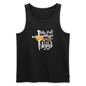 Croix de fleurs : Jésus en moi - Débardeur bio Premium Homme - noir - Devant - AI Model Male 178 light (178cm)
