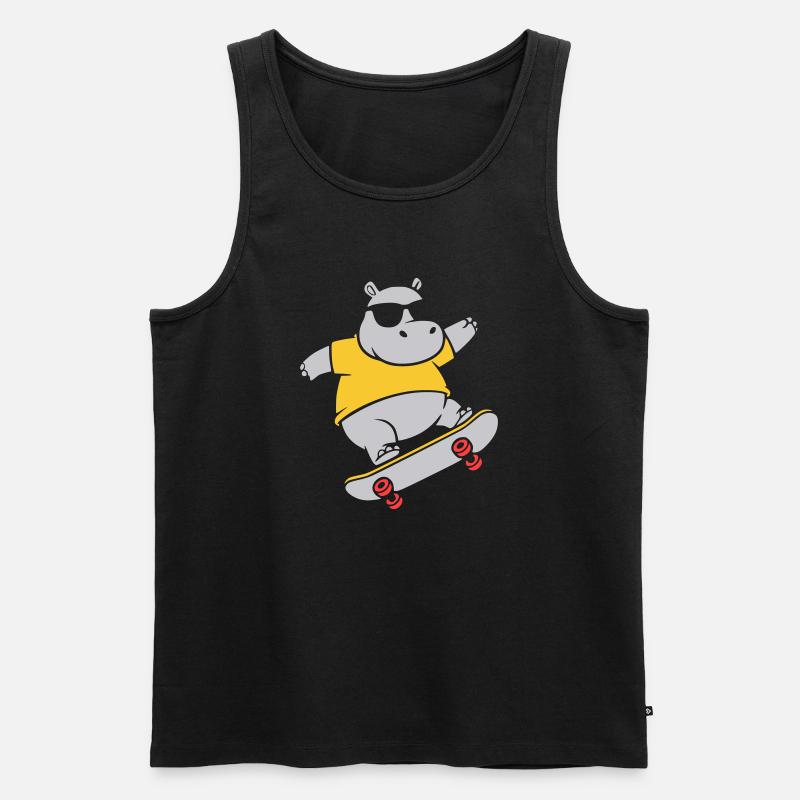 Cooles Nilpferd Skater Skateboard Vektor - Männer Premium Bio Tank Top - Schwarz