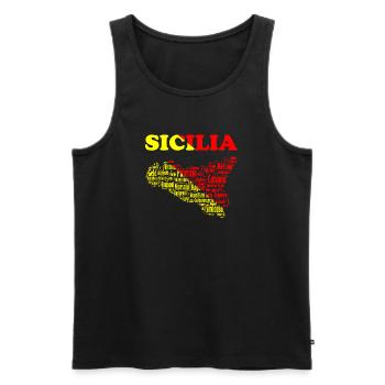 T-shirt souvenir de Sicile avec carte et couleurs - Débardeur bio Premium Homme - noir - Devant - AI Model Male 178 light (178cm)