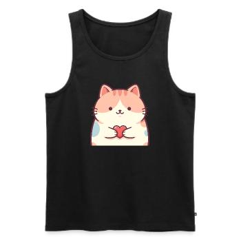 Chat animé au cœur de chaton câlin - Débardeur bio Premium Homme - noir - Devant - Michal (187cm)
