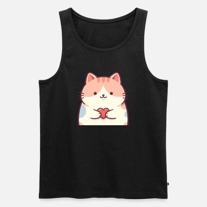 Kuschelkätzchen Herz Cartoon Katze - Männer Premium Bio Tank Top - Schwarz