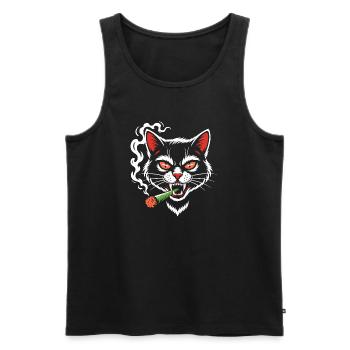 Angry cat with joint - Men's Premium Organic Tank Top - black - Front - AI Model Male 178 light (178cm)