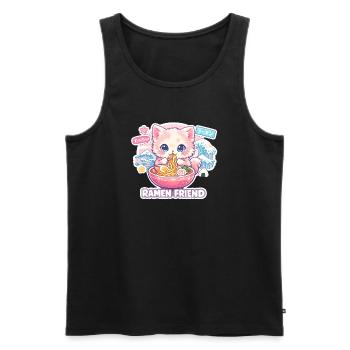 Kawaii Cat Ramen Noodles Anime Cat - Men's Premium Organic Tank Top - black - Front - AI Model Male 178 light (178cm)
