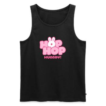 Hop Hop Hurray | Cute Bunny Saying Motif - Men's Premium Organic Tank Top - black - Front - AI Model Male 178 light (178cm)