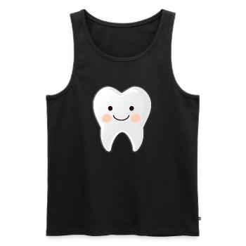 Happy Tooth Cartoon Motif - Men's Premium Organic Tank Top - black - Front - Michal (187cm)