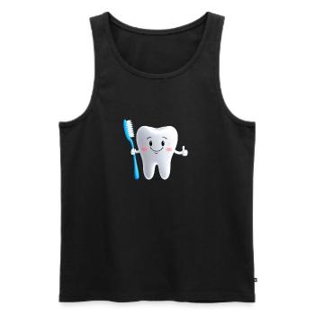 Smiling tooth with toothbrush - Men's Premium Organic Tank Top - black - Front - AI Model Male 178 light (178cm)