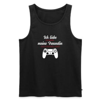Ich liebe es wenn meine Freundin mich zocken lässt - Männer Premium Bio Tank Top - Schwarz - Vorne - Michal (187cm)