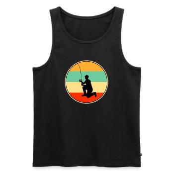 Papa Fisherman Retro Vintage Angelpapa - Männer Premium Bio Tank Top - Schwarz - Vorne - Michal (187cm)